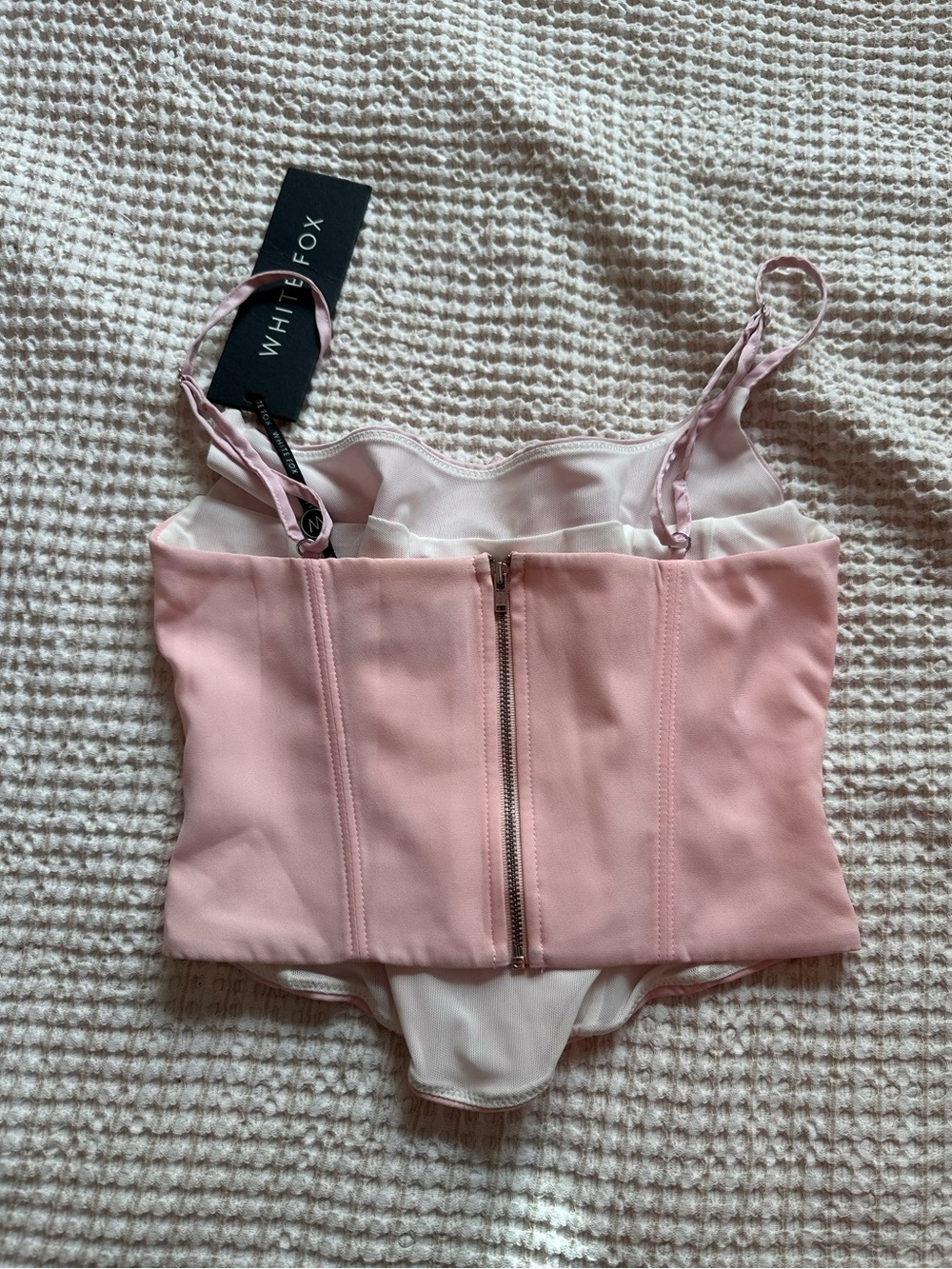 Women's Baby Pink Lace-Up Corset Crop Top by White Fox - Picture 3 of 6